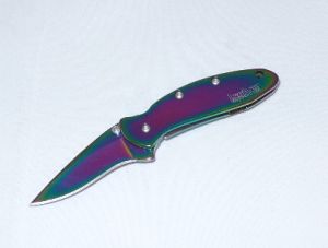 Kershaw Knives-1600VIB, Chive Assisted Opening Pocket Knife,1.94 Plain Blade, Rainbow Stainless Steel Handles, No Box, (XXX) Seconds