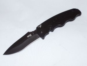 S.O.G - ZM1012 , Zoom Mini Assisted Opening Pocket Knife , 3.6'' Plain Blade, Black Anodized Aluminum Handles , W/ Pocket Clip