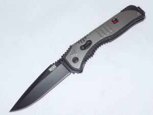 S.O.G Knives-SAT002, Flashback Assisted Opening Pocket Knife, 3.5'' Black Plain Blade,GRN/Stainless Steel Handles, With Pocket Clip