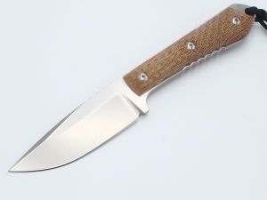 Chris Reeve Knives - NYA-1000 , Nyala Gentlemen's Fixed Blade Knife , 3.75'' Drop Point Blade , Natural Canvas Micarta Handles , W/ Leather Sheath