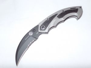 Blackhawk /M.O.D - 36-4 Caracara Tactical Folding Pocket Knife, 3'' Serrated Blade, Carbon Fiber Inlays, W/ Pocket Clip, Rare, Discontinued