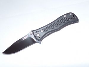Camillus Knives-C2315B Sizzle Assisted Pocket Knife, Liner Lock, 2.5'' Black Plain Blade, Black Checkered  Zytel Handles, With Pocket Clip