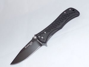Camillus Knives-715 Blaze Spring Assisted Folding Knife, 2.75'' Black Plain Blade, Checkered  Zytel Handles, Reversible Stainless Steel Pocket Clip