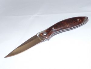 Kershaw-1460 Splinter By Ken Onion, 3''AUS-8 Plain Blade, Quince Wood Handles, Assisted Opening Folding Knife