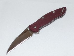 Kershaw-1610  Centofante By Ken Onion , Spped Safe Assisted Opening Knife, Red Aluminum Handles, 3'' Stainless Steel Plain Blade