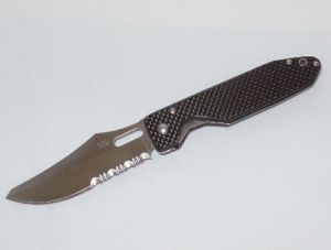 S.O.G - J48 Jet Edge  2  Folding pocket Knife, 3-3/4'' ATS-34 Part Serrated Blade, Carbon Fiber Handles