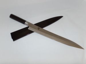 Kershaw- VG-0270Y-Shun Pro Yanagiba Kitchen Knife, VG-10 Plain Blade, Ebony Black Pakkawood Handle,With Wood Sheath