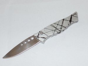 Piranha Amazon Automatic Folding Knife, Silver & Black Vein Handle, 3.45'' Mirror Polish Plain Blade, T6 Aluminum Handles