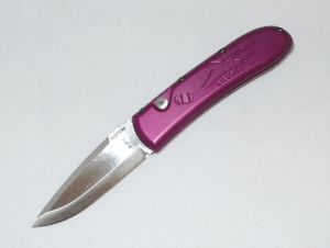 Roton Knives-Airwolf   Automatic Folding Knife, 3.25'' Satin Plain Blade, Purple T6 Aluminum Handles