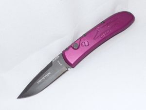Roton-Airwolf Automatic Folding Knife. , 3.25'' Black Plain Blade, T6 Purple Aluminum Handles,Drop Point Blade