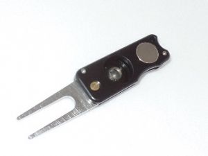 G.T. Knives-100507 -  Divotmaster Mulitool, Golf Gizmo,Black Aircraft Aluminum Handles, Brass Push Button, Cigar Cutter