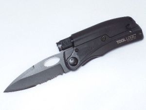 TOOL LOGIC- (SLPB2)  SL PRO 2 -Titanium Multi-tool with flashlight plus Wet/Dry Magnesium alloy Firestarter Folding Knife ( 3" Partially Serrated Blade)