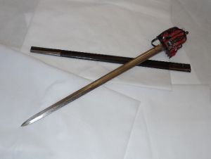 Cold Steel-88SB Scottish Broad Sword, With Leather/Wood Scabbard, 31-1/2'' Carbon Steel Blade, With Blued  Steel Basket