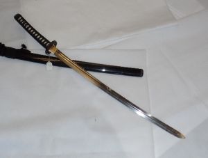 Cold Steel- 88BKW Warrior Series Katana Sword , Carbon Steel Blade, Black  Lacouered Wood Scabbard, Same Ray Skin Handle