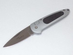 Boker-7107C Top Lock II Automatic Folding Knife, Black Kraton Inserts, 4'' Part Serrated Bead Blast Blade, Matte Finished Handle