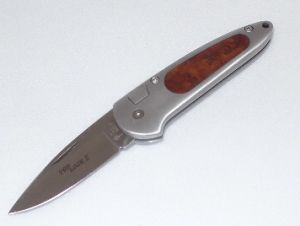 Boker-7107BRWC  Top Lock II Automatic Folding Knife, With African Thuya Wood Inserts, 2-3/4'' Plain (4034)Stainless Steel Blade