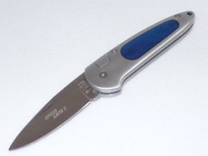 Boker-7107BB Speed Lock II Automatic Folding Knife, With Blue  Bone Insert Handles, , 2-3/4'' Plain Blade, Black Sheath