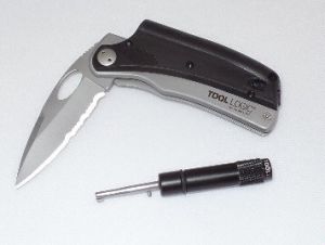 TOOL LOGIC- SLP4 - Multi Tool with LED Flashlight with Handcuff Key Folding Knife ( 3" Partially Serrated Blade )