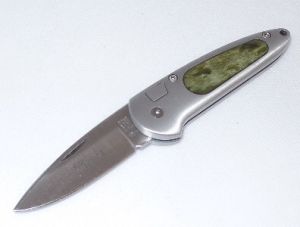 Boker-7107GR - Top Lock II Automatic Folding Knife, With Green Bone Inserts, With Cordura Black Sheath, 2.75'' Plain Blade