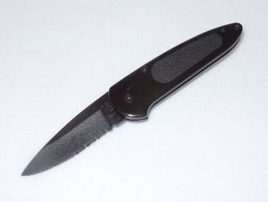 Boker-7107BK Top Lock Automatic Folding Knife,, 2.75'' Part Serrated Teflon Coated Blade, Black Aluminum Handles