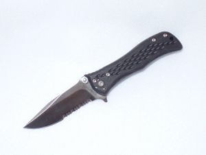 Ontario Knives- OAOSS (8957) Small Assisted Opening Knife, Silver Part Serrated Blade, Black Zytel Handles, AUS-8 Blade, With Pocket Clip