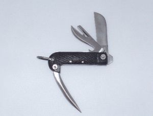 Sheffield Knives- British Army 3-Piece Folding Knife With Black Diamond Handles, With Can Opener And Spike, With Lanyard Loop, Made In England