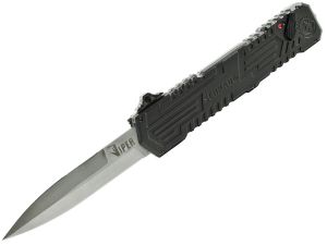 Schrade-SCHOTF3 , Viper 3RD Gen , OTF Assisted Opening Knife, 3.5'' Double Edge Plain Blade, Black Aluminum Handles,W/ Window Breaker Tip