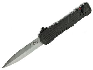 Schrade Knives-SCHOTF3S Viper 3RD Generation OTF Assisted Opening Knife,, 3.5'' Double Edge Part Serrated Blade, Black Aluminum Handles