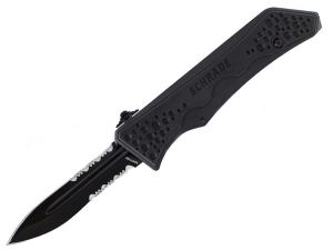 Schrade Knives-SCHOTF6BS, Spear Point OTF , Pocket Knife, 3.50' Part Serrated Blade, Black Aluminum Handles, W/ Pocket Clip