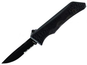 Schrade-SCHOTF7BS, Drop Point OTF, Assisted Opening Knife, 3.6'' Part Serrated Blade, Black Aluminum Handles,W/Pocket Clip