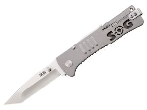 S.O.G  SJ33-CP  SlimJim Assisted Opening Pocket Knife, 3.18'' Satin Tanto Blade, Stainless Steel Handles,Linerlock, W/Pocket Clip