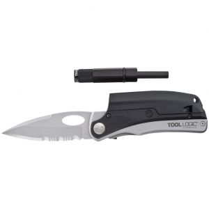 TOOL LOGIC- SLP2 - LED Flashlight with Magnesium Fire starter and Signal Whistle Folding Multi-Tool Knife ( 3" Partially Serrated Balde )