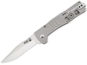 S.O.G - SJ-31 , SlimJim Assisted Opening Pocket Knife , 3.18''  Clip Point Blade , Stainless Steel Handles , W/ Reversible Pocket Clip
