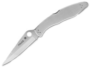 Spyderco Knives-C07P , Police Folding Pocket Knife, 4.125'' Plain VG-10 Blade,Stainless Steel Handles, With Pocket Clip