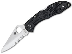 Spyderco Knives-C11PSBK  Delica Lockback Folding Knife, 2.875'' Part Serrated Blade, FRN Handles, 4-Way Reversible Pocket Clip