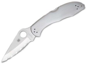 Spyderco Knives-C11S Delica Folding Pocket Knife, 2.875 Serrated AUS-6 Blade, Stainless Steel Handles, With Pocket Clip, Rare, Discontinued