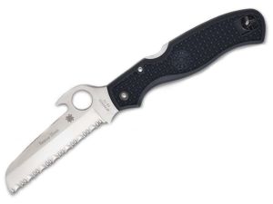 Spyderco C14SBK Rescue 93MM, Lockback Satin Serr Folding Knife, 3.63'' Blade