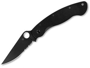 Spyderco - C36GPSBK  Military Folding Pocket Knife, Black G-10 Handles, 4'' S30V Black  Part  Serrated Blade