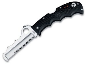 Spyderco Knives-C79PSBK , Assist Rescue Folding Pocket Knife, 3-11/16'' Part Serrated VG-10 Blade, Black FRN  Handles, With  Whistle, Pocket Clip