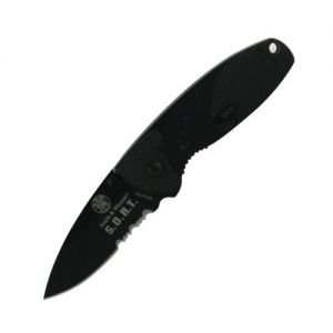 Smith & Wesson -SWSORTBS , S.O.R.T Assisted Opening Folding Knife, 2.75'' Part Serrated Blade, Black Aluminum Handles, Rare, Discontinued