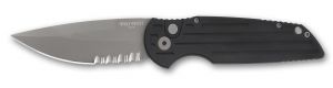 Pro-Tech Knives -TR-3 PS , Tactical Response Automatic Knife , 3.5'' Part Serrated Blade , Black Aluminum Handles , W/ Pocket Clip