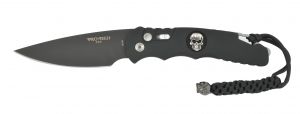 Pro-Tech Knives , TR-4.70 ,  Tactical Response Automatic Folding Knife , 4'' DLC Black Blade , T6 Aluminum Handles , W/ Custom Lanyard, Sterling Silver Skull
